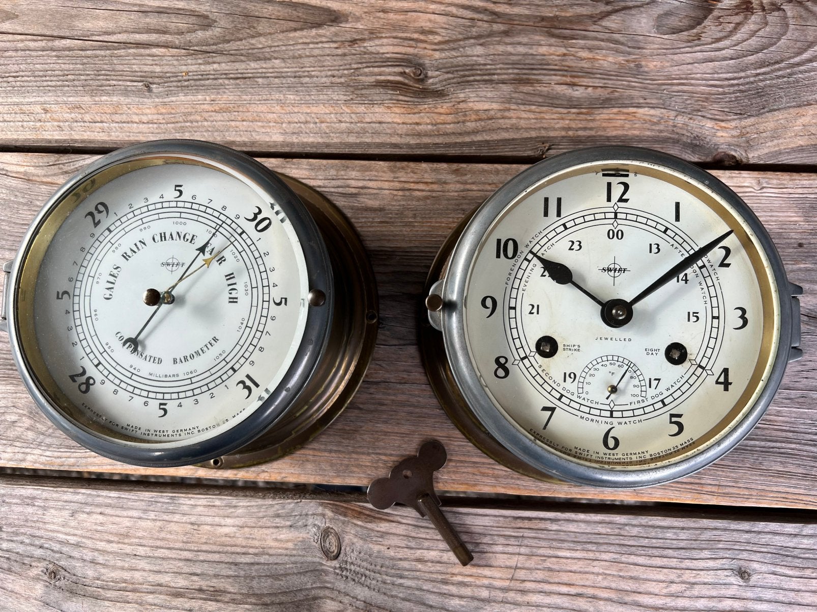 Perfecte OUDE SET Maritieme SCHEEPSKLOK + BAROMETER Jaren 50, Ophalen of Verzenden, Gebruikt, Motorboot of Zeilboot, Gebruiksvoorwerp