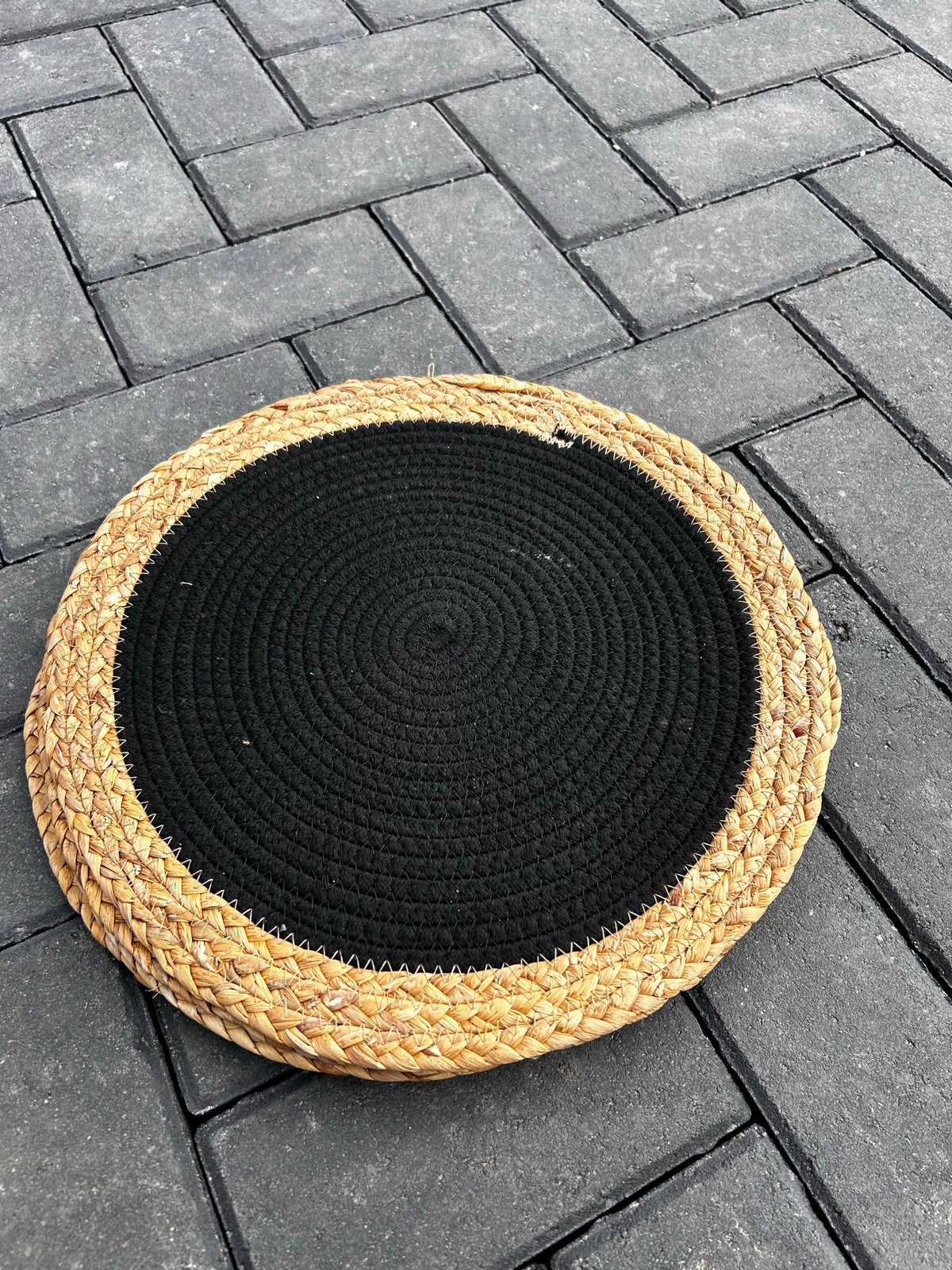 6x Rotan onderzetters / placemats - Zwart met naturel rand, Ophalen, Gebruikt, Meerkleurig, Landelijk