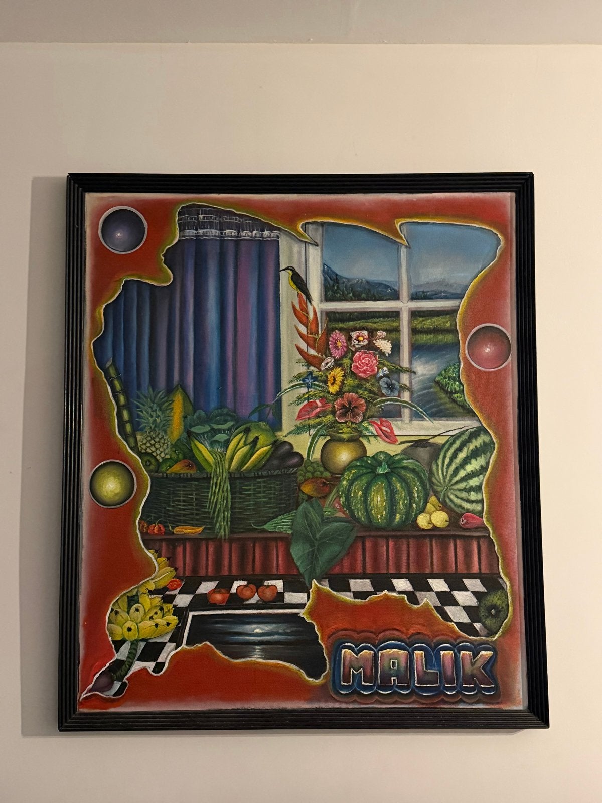 De kaart van Suriname vol tropische groenten en fruit, Doek, Realistisch, Stilleven, Ophalen of Verzenden