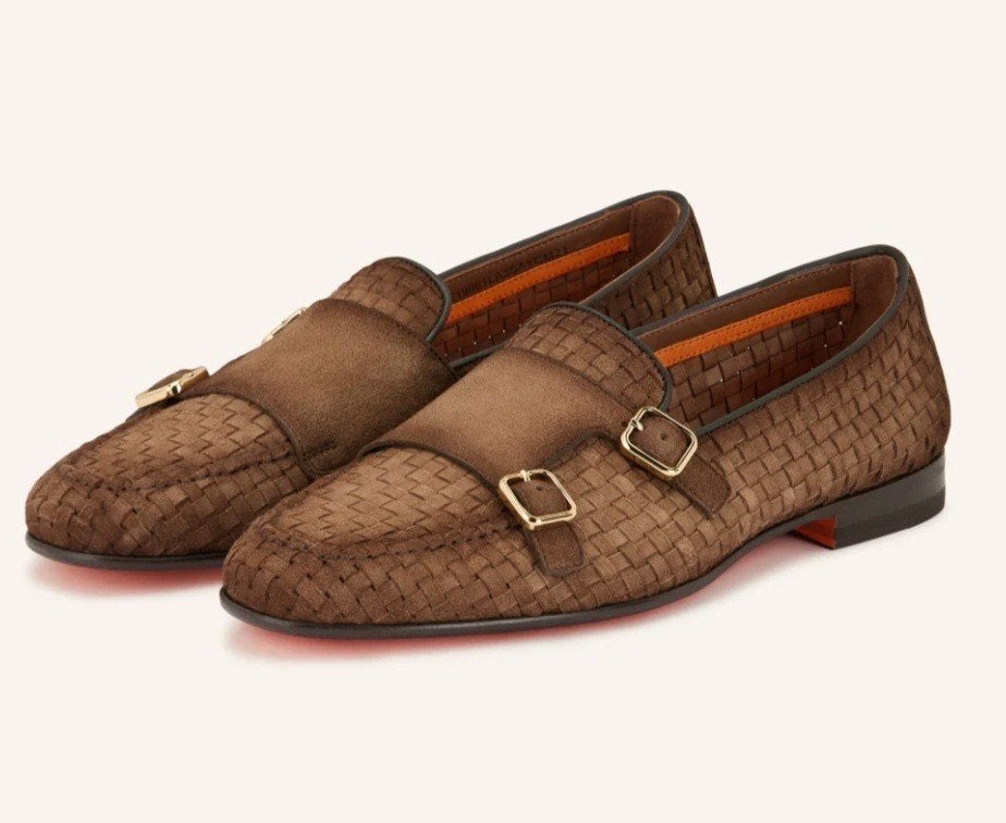 Santoni Gevlochten Loafers Bruin Suède- Maat 41, Bruin, Verzenden, Zo goed als nieuw, Santoni