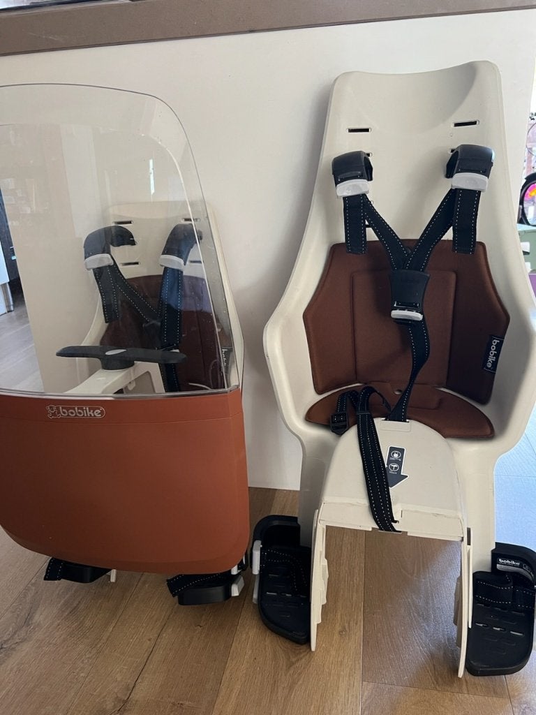 Bobike exclusive voor- en achterzitje fiets bruin-wit ZGAN, Ophalen, Voetsteuntjes, 0 t/m 18 kg, Voorzitje