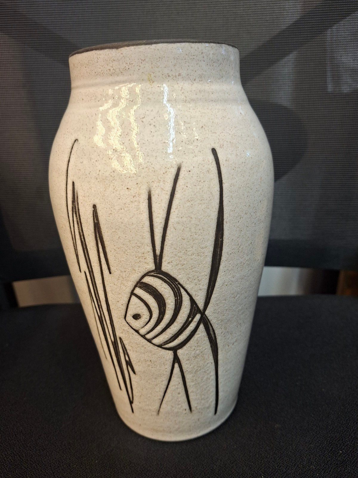 Midcentury Keramiek Vaas met Visdecor - Boonstra/Gubbels, Ophalen of Verzenden