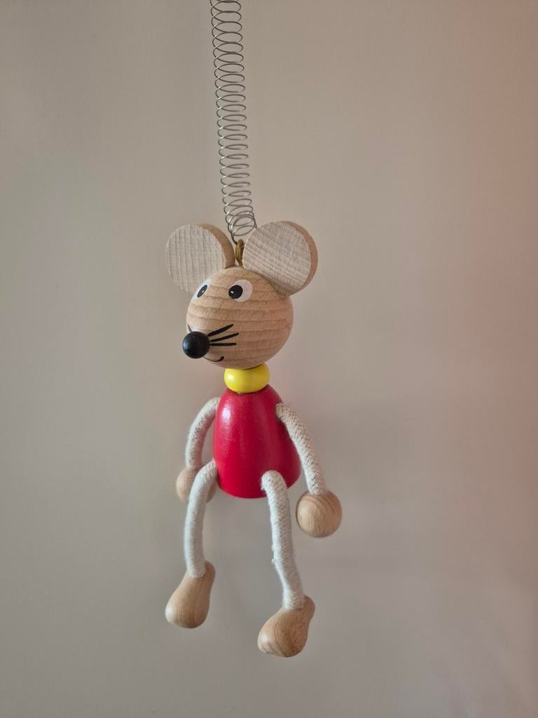 Retro houten muis aan springveer, Verzamelen, Ophalen of Verzenden, Zo goed als nieuw