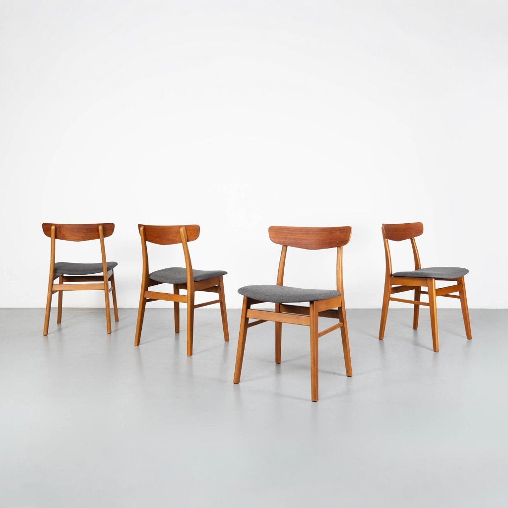 Vintage Deense eetkamerstoelen, set van 4, Hout, Gebruikt, Overige kleuren, Deens Design, Scandinavisch, Vintage, Mid Century, Retro