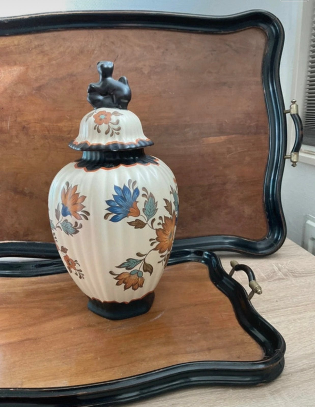 Vintage keramieken dekselpot / vaas van  Flora Gouda Holland, Ophalen of Verzenden