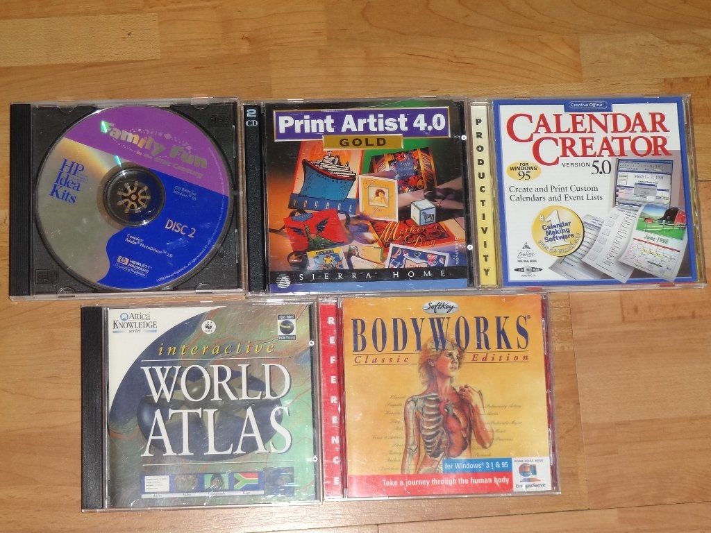 DVD's family fun, calendar creator,bodyworks,world atlas, Computers en Software, Educatie- en Cursussoftware, Ophalen of Verzenden