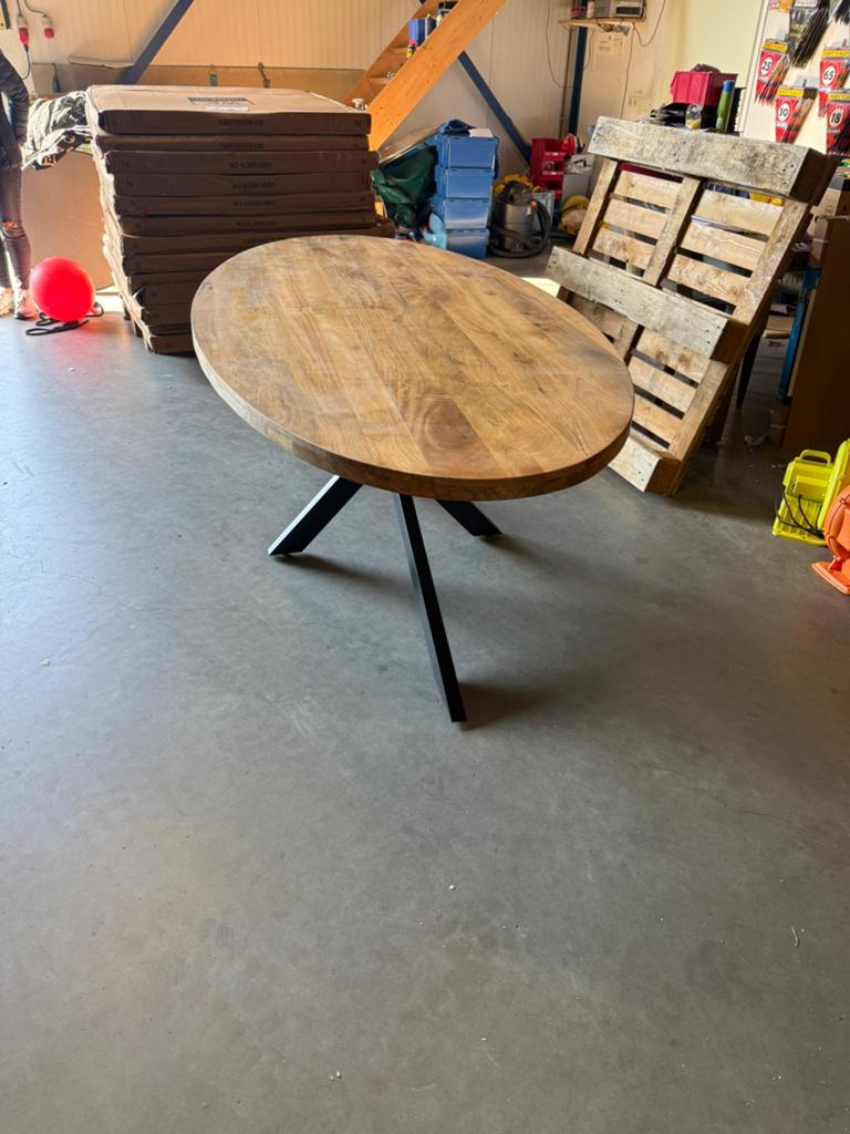 Nieuwe ovale mango eettafels alle afmetingen uit voorraad, Huis en Inrichting, Ophalen, 100 tot 150 cm, Ovaal, Nieuw