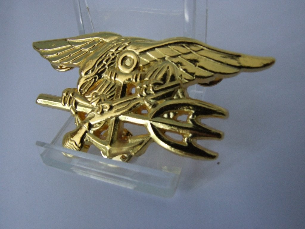 Embleem,Badge,US,Navy,Seals,Goudkleurig, Verzamelen, Verzenden, Marine, Amerika, Embleem of Badge