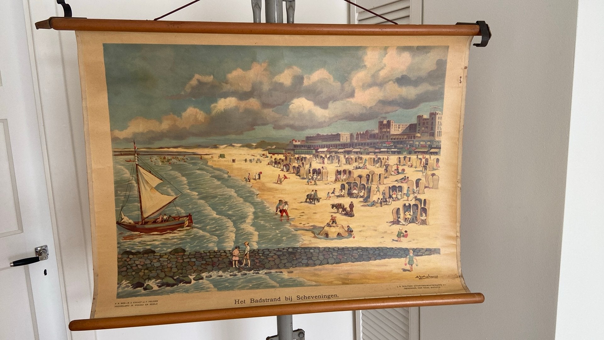 ANTIEKE schoolkaart van Het Badstrand Scheveningen, Antiek en Kunst, Ophalen of Verzenden, Stad- en Dorpsgezichten