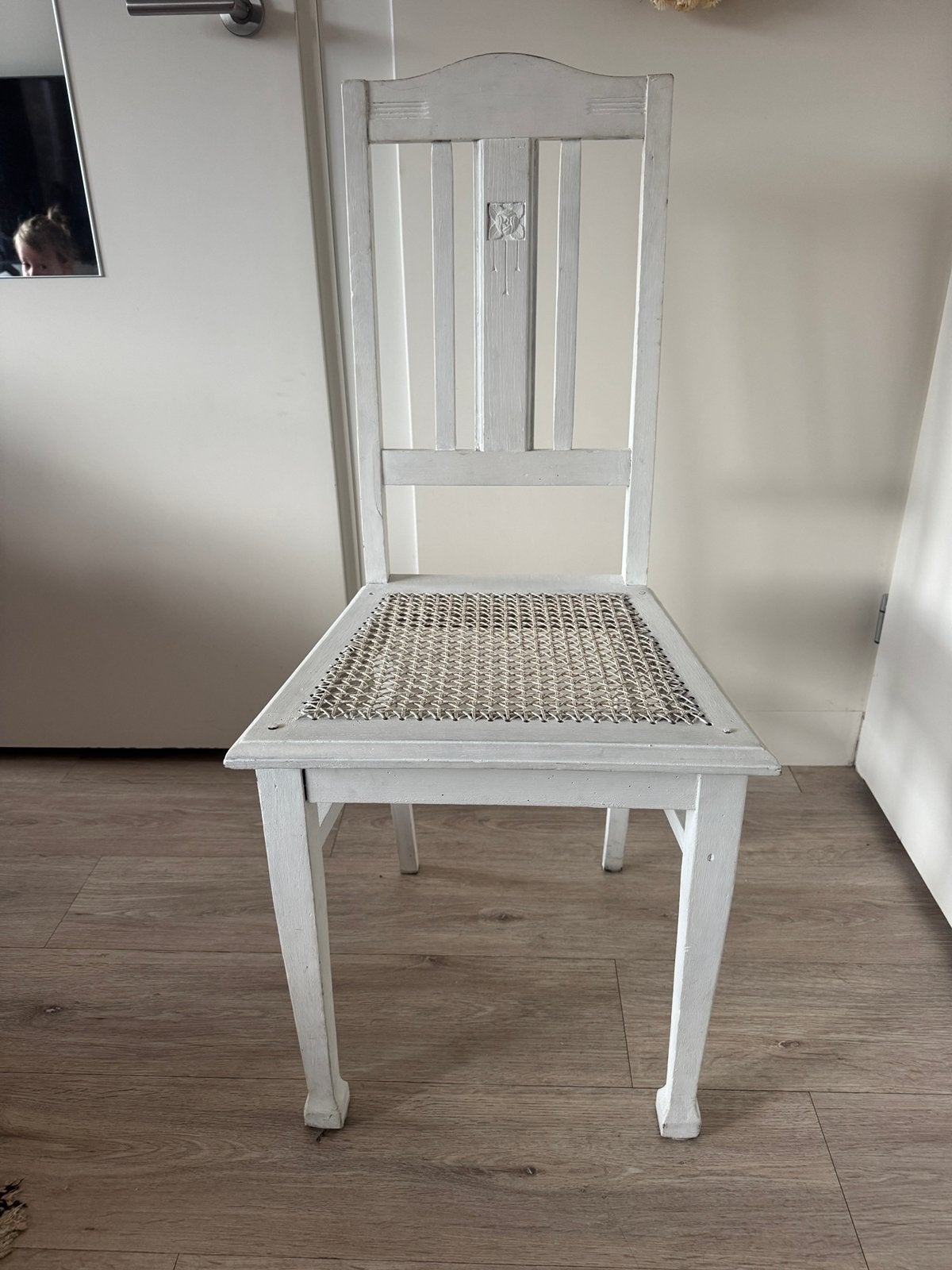 Mooie vintage keukenstoel wit geverfd, Ophalen, Gebruikt, Wit, Eén