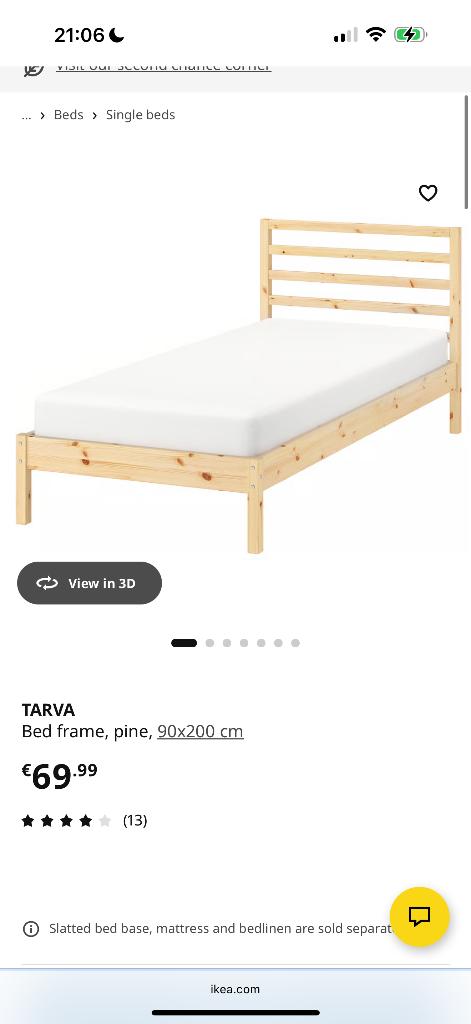 Ikea Bed Tarva 90 x 200 met matras en lattenbodem., Huis en Inrichting, Slaapkamer | Bedden, Ophalen, 90 cm, Eenpersoons, Beige