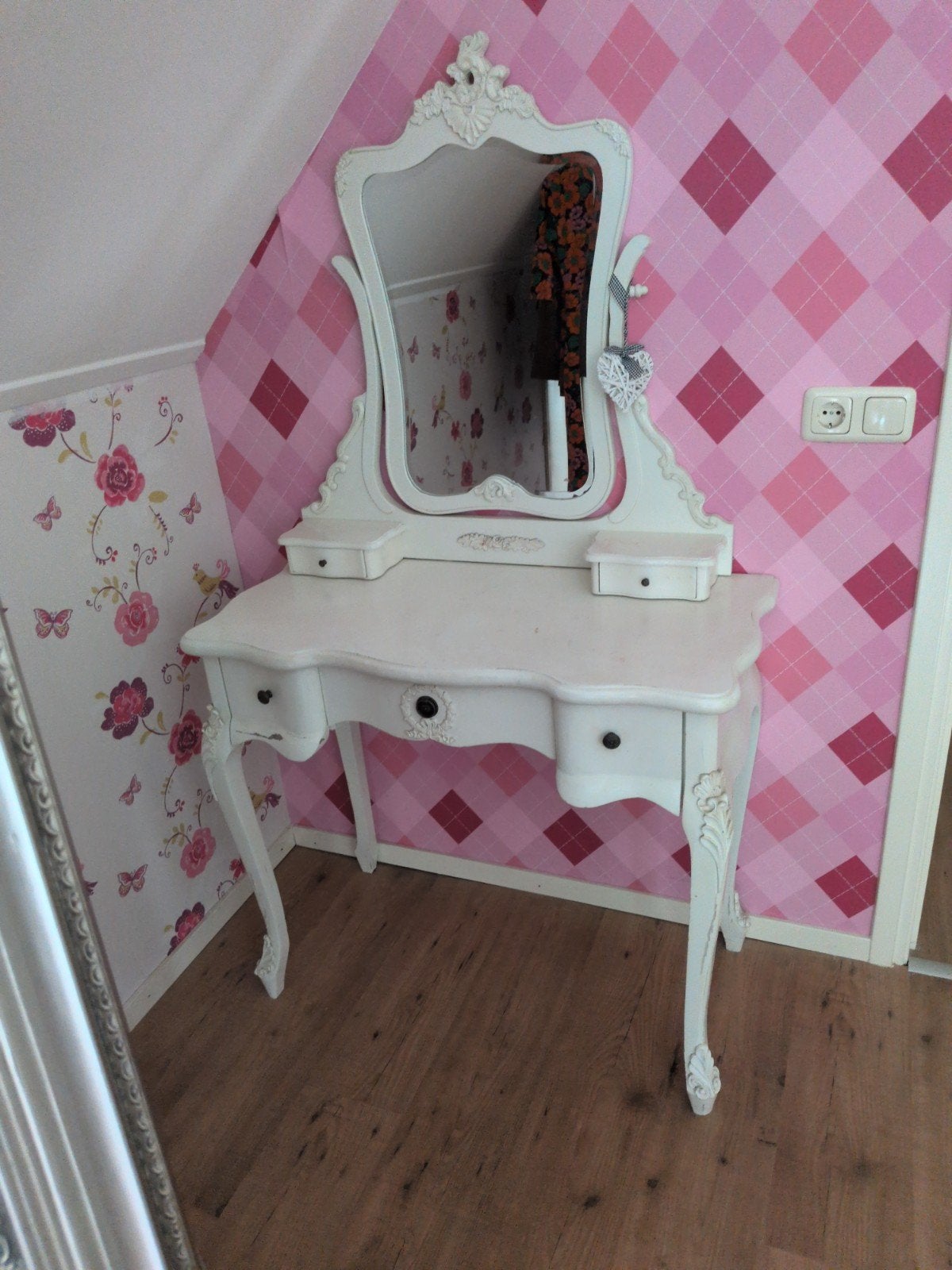 klassieke kaptafel met spiegel - Crème wit, Huis en Inrichting, Ophalen, Gebruikt, 100 tot 150 cm, Antiek, Klassiek