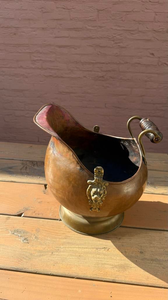 Antieke Koperen Kolenemmer met Handvat, Ophalen of Verzenden, Koper