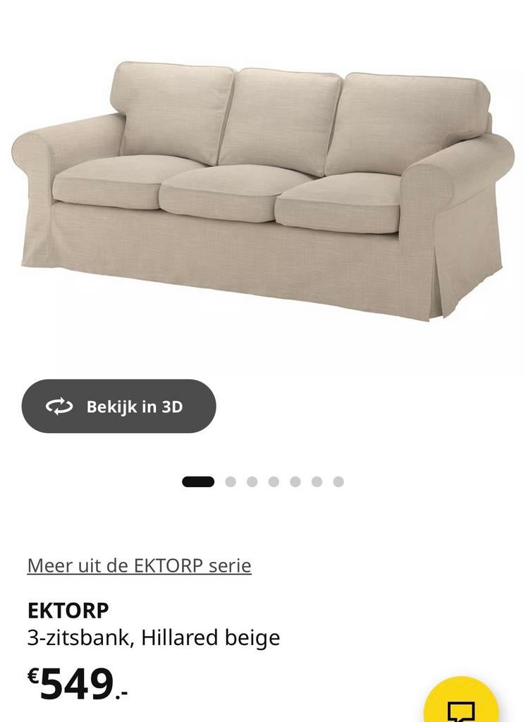 IKEA EKTORP 3-zitsbank met 2 hoezen-3 seat sofa with 2covers, Huis en Inrichting, Ophalen, Zo goed als nieuw, Stof, Timeless
