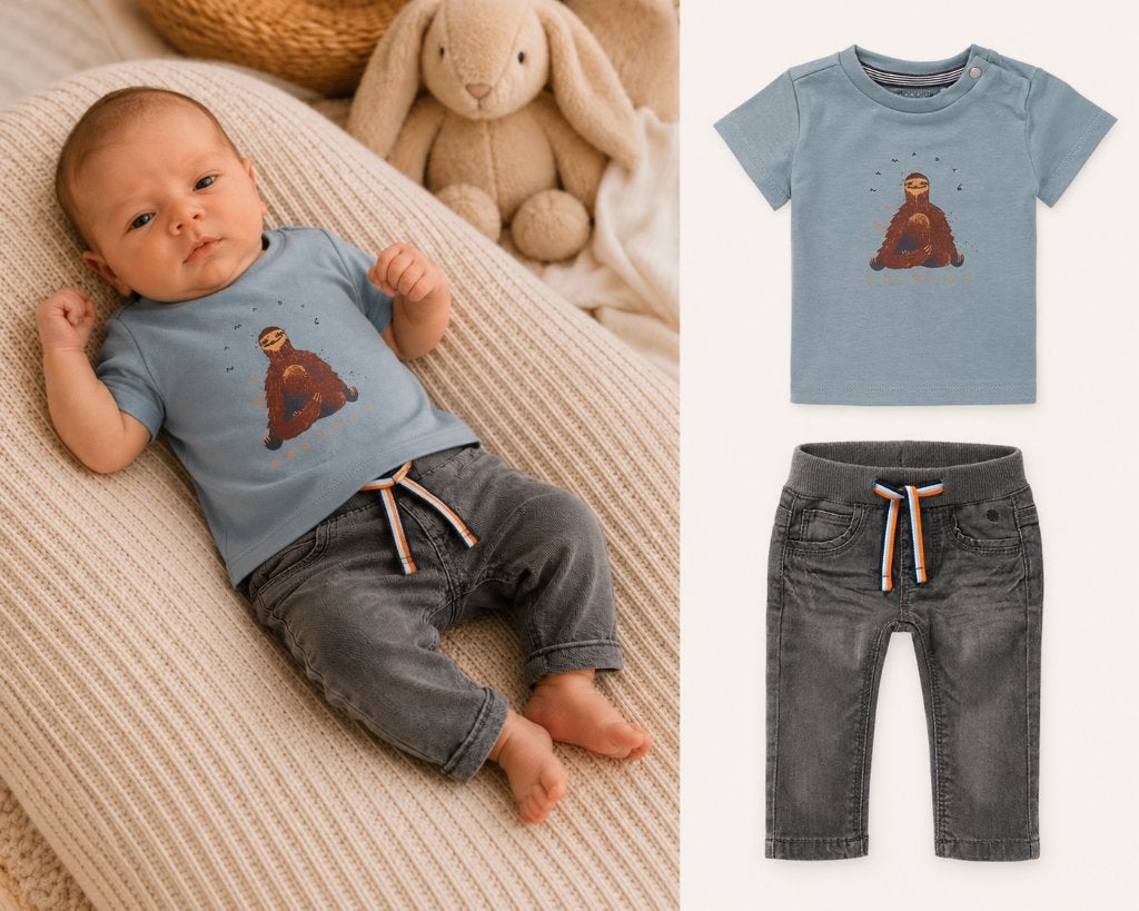 Set Noppies jeans Navoi en t-shirt Hirosaki maat 56 NIEUW, SO, Broekje, Nieuw, Info@juniorcompany.nl