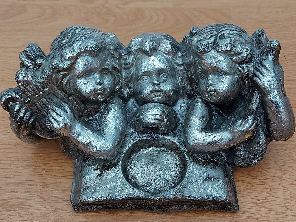 Waxinelichthouder met 3 engeltjes, Ophalen, Nieuw, Zilver