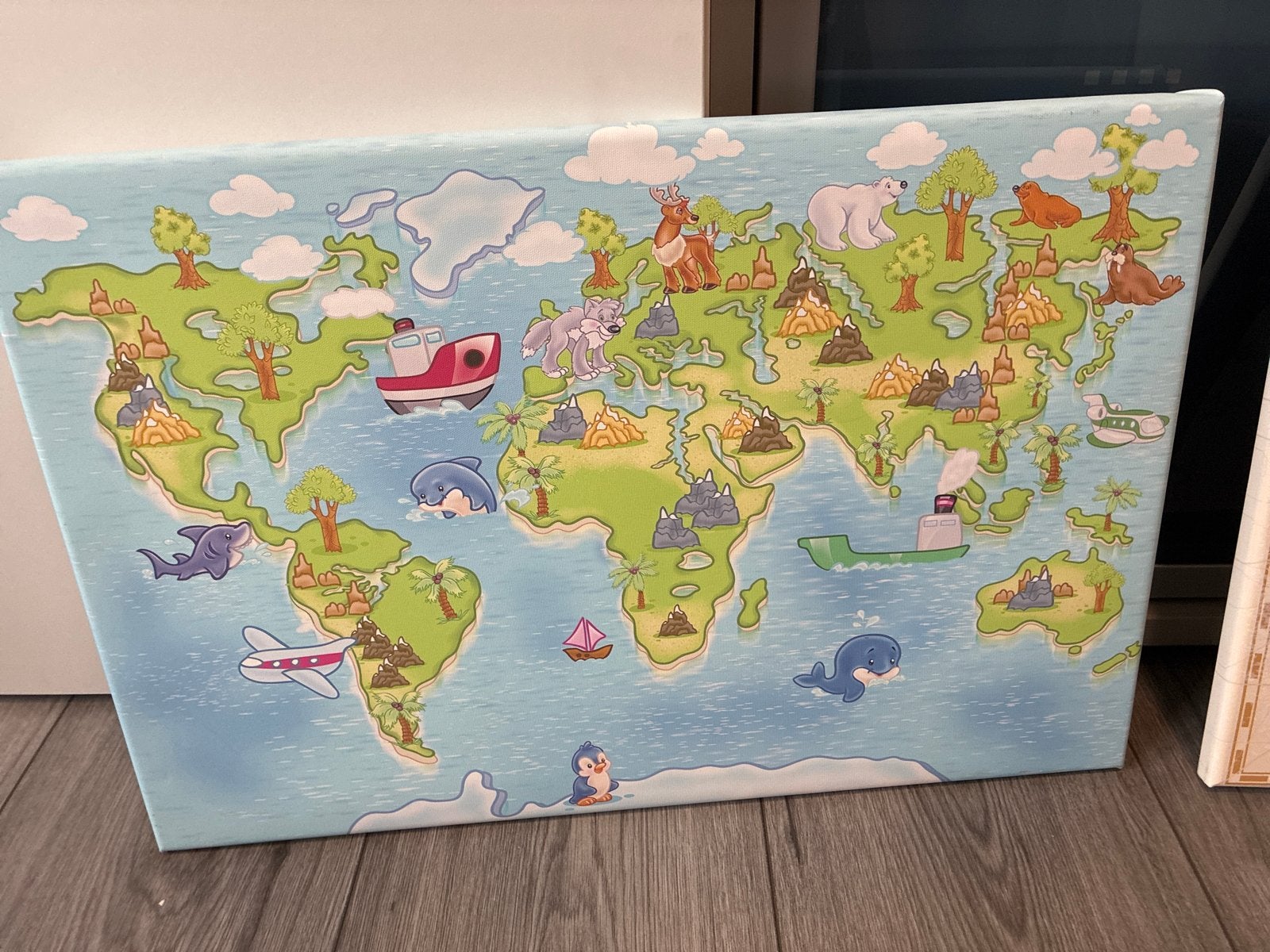 Schilderij wereldkaart kinderkamer - Educatief en vrolijk, Ophalen, Zo goed als nieuw, Schilderij, Minder dan 50 cm