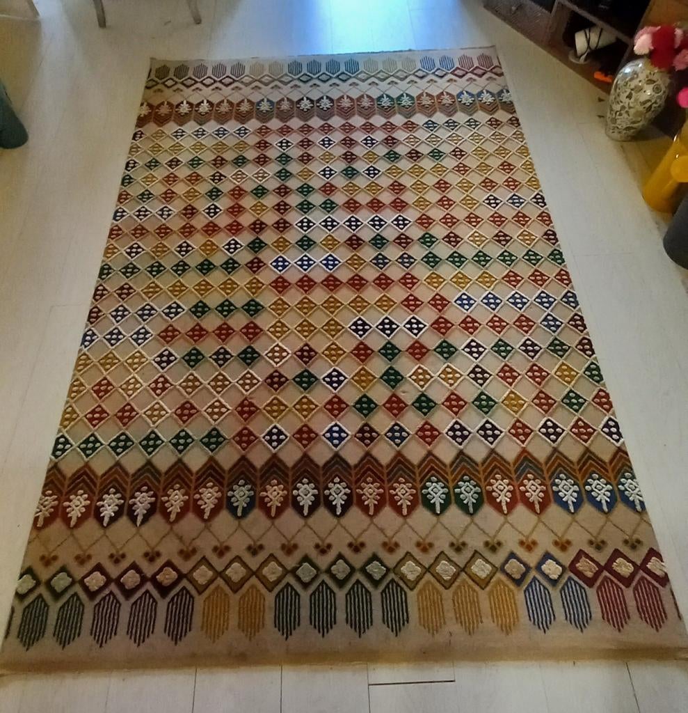 Lichtbruin vloerkleed met kleurrijke patronen 155x232 cm, Ophalen, Bruin, 150 tot 200 cm, 200 cm of meer
