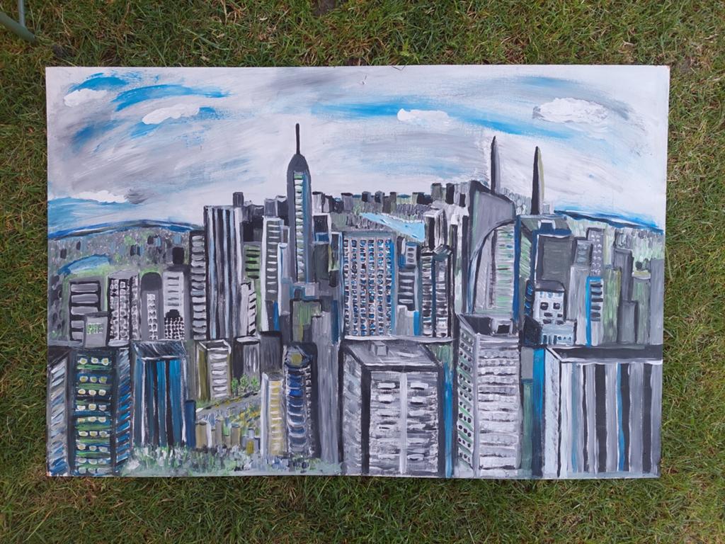 Sky high New York schilderij, Ophalen of Verzenden