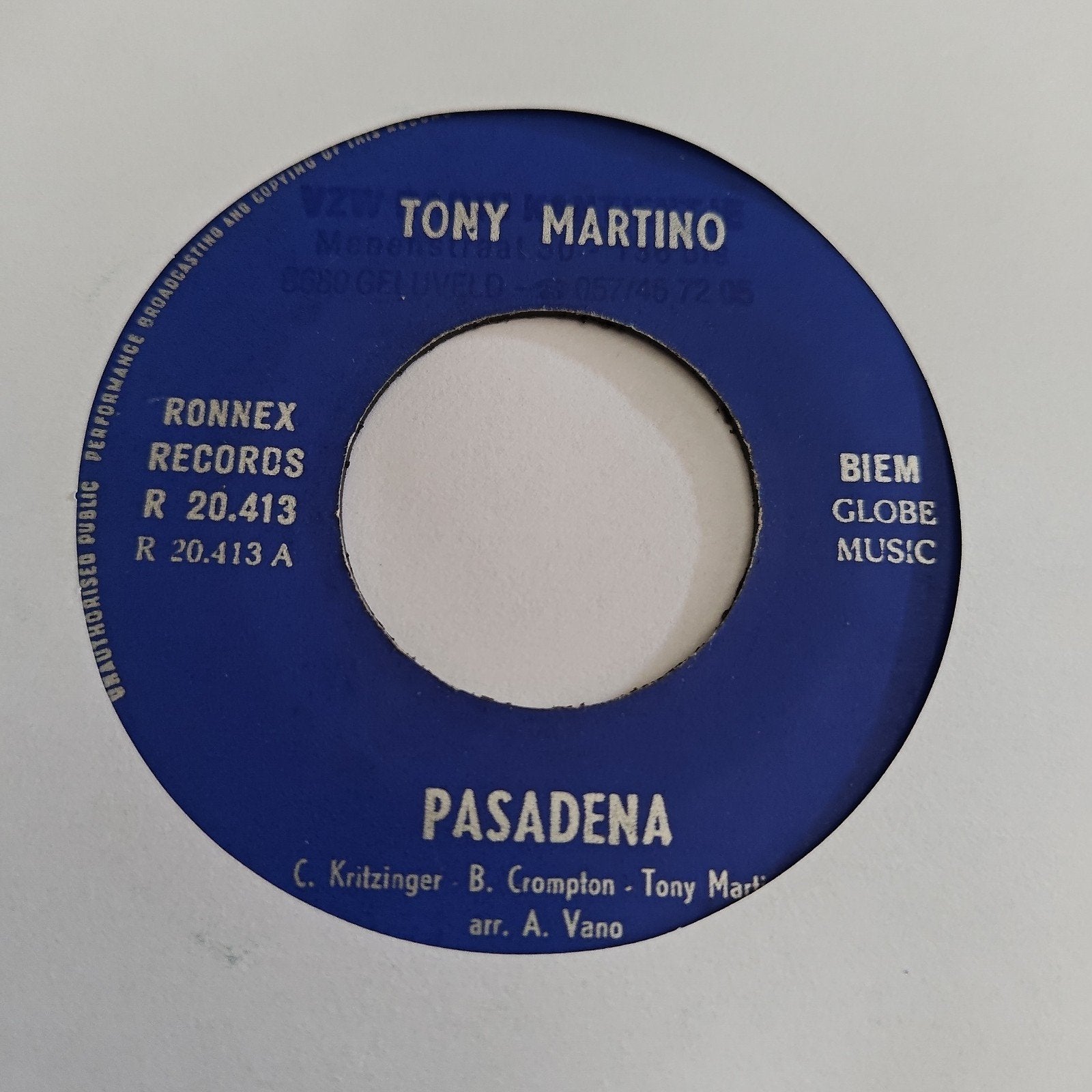 Tony Martino - Pasadena (Ronnex Records R 20.413), Cd's en Dvd's, Vinyl Singles, Gebruikt, 7 inch, Ophalen of Verzenden, Pop