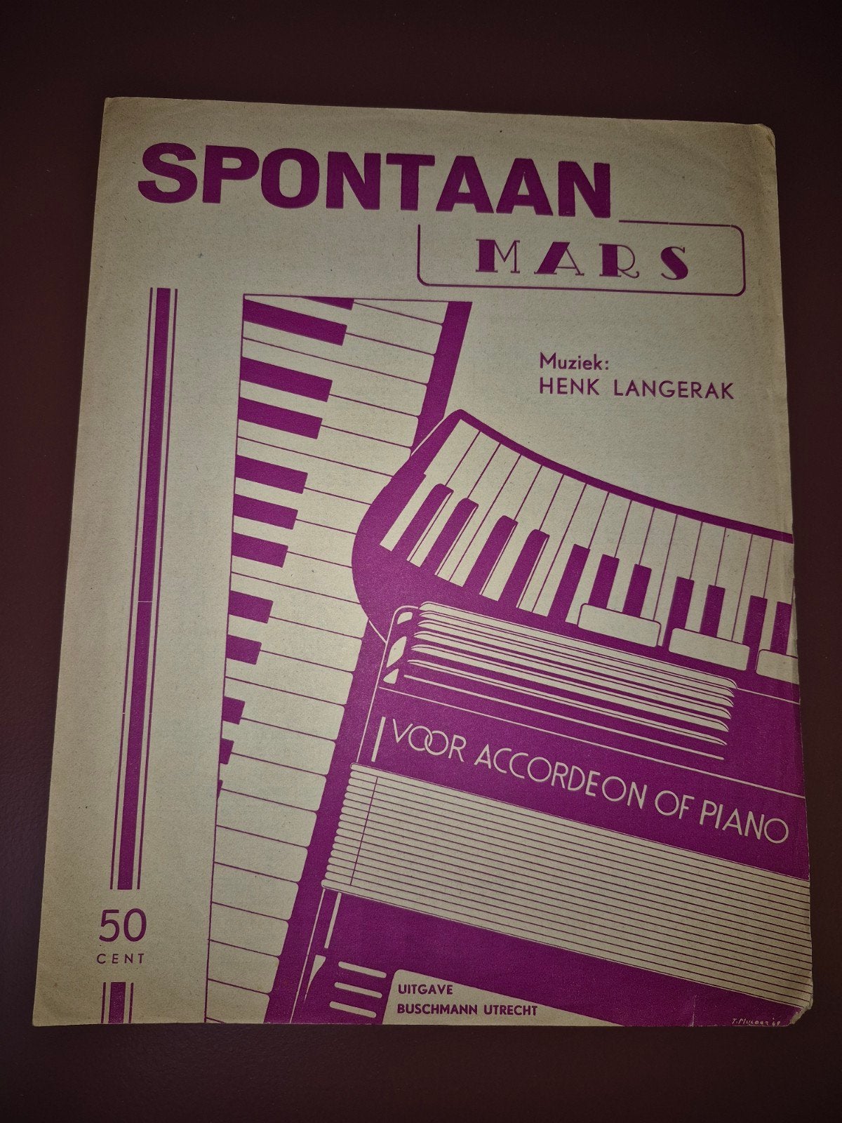 Spontaan Mars - Muziekblad voor Accordeon of Piano, Gebruikt, Ophalen of Verzenden, Artiest of Componist, Accordeon