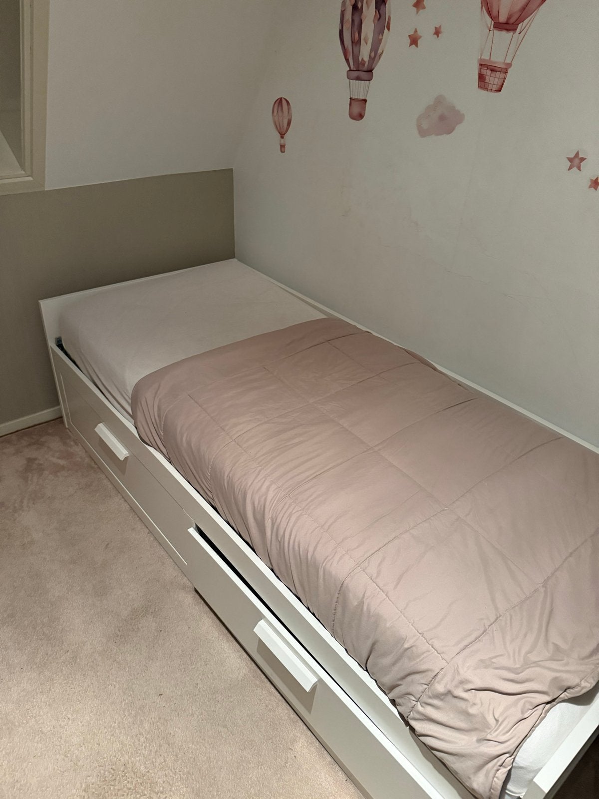 IKEA Brimnes bed met 2 lades - Wit, Gebruikt, Eenpersoons, Wit, Ophalen of Verzenden