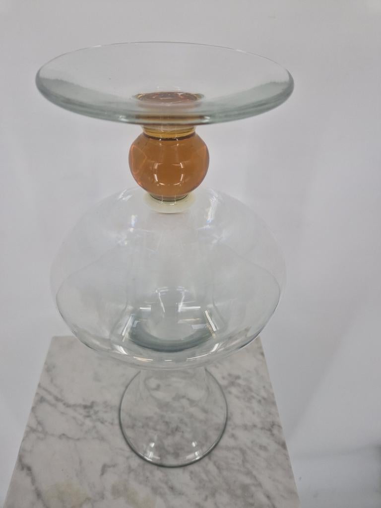 Vintage Glazen Vaas met Amber Bol | Italiaans Design | 60/70, Antiek en Kunst, Antiek | Vazen, Ophalen of Verzenden