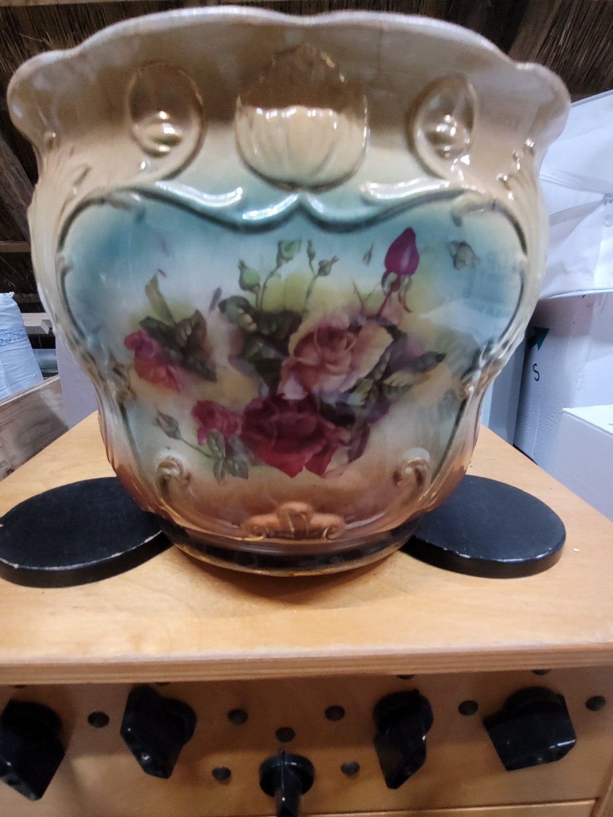Antieke bloempot met rozen decor - Made in England, Ophalen of Verzenden
