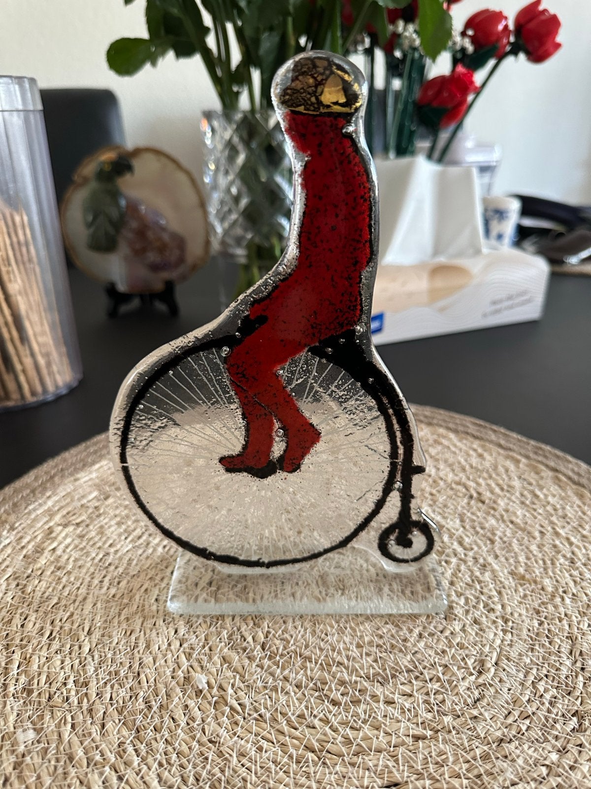 Handgemaakte glas-sculpturen “Old Bicycles” – Maciej Habrat, Glas, Rood, Ophalen of Verzenden, Handgemaakt