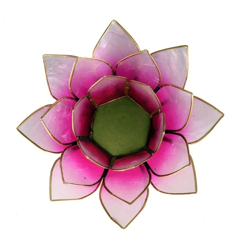 Lotus kaarshouder capiz schelp roze wit goudrand 13,5 cm, Ophalen of Verzenden, Roze, Overige materialen, Kaars