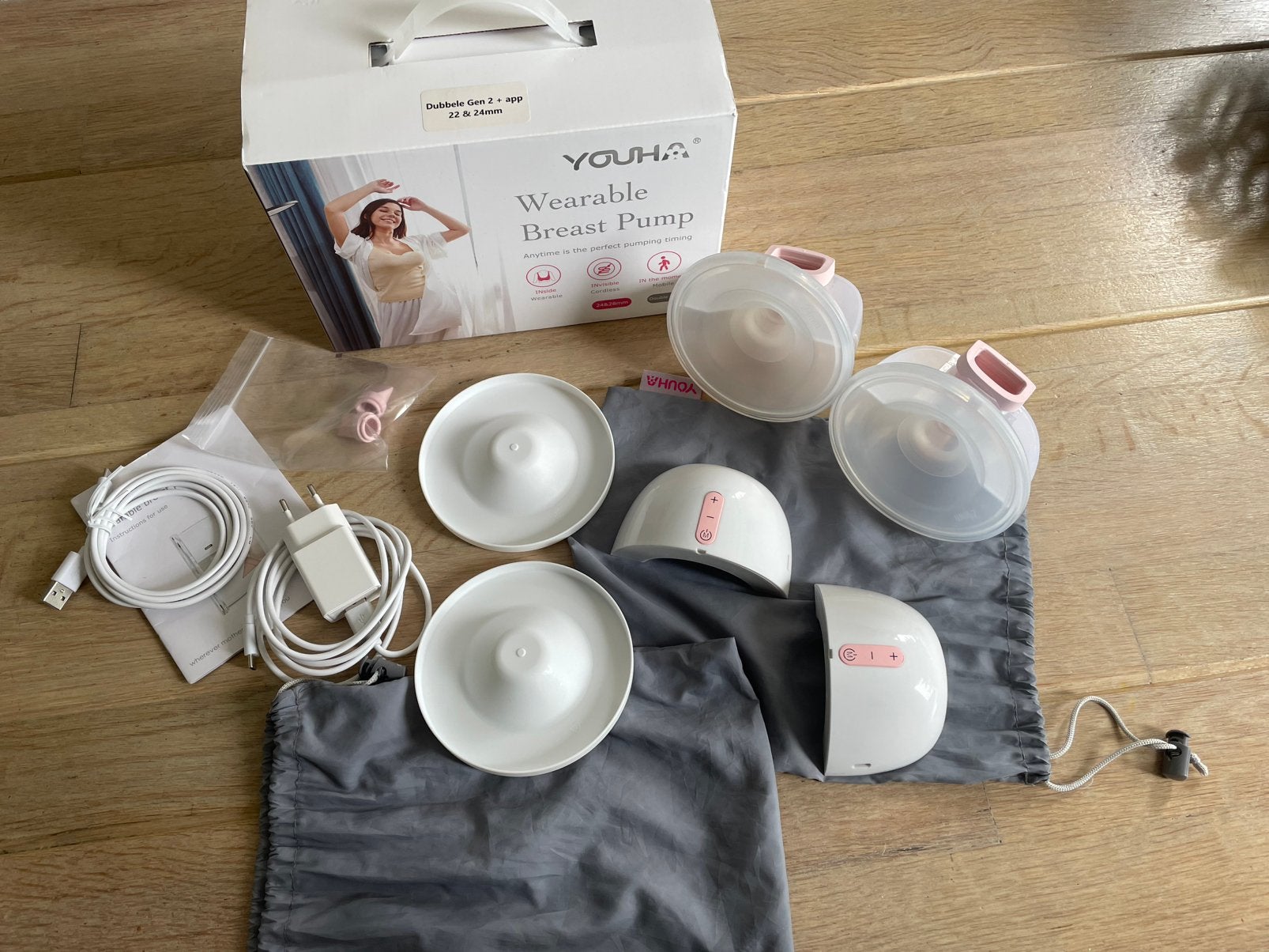 Youha - Gen 2 draadloze dubbele borstkolf met app, Kinderen en Baby's, Babyvoeding en Toebehoren, Ophalen of Verzenden, Zo goed als nieuw