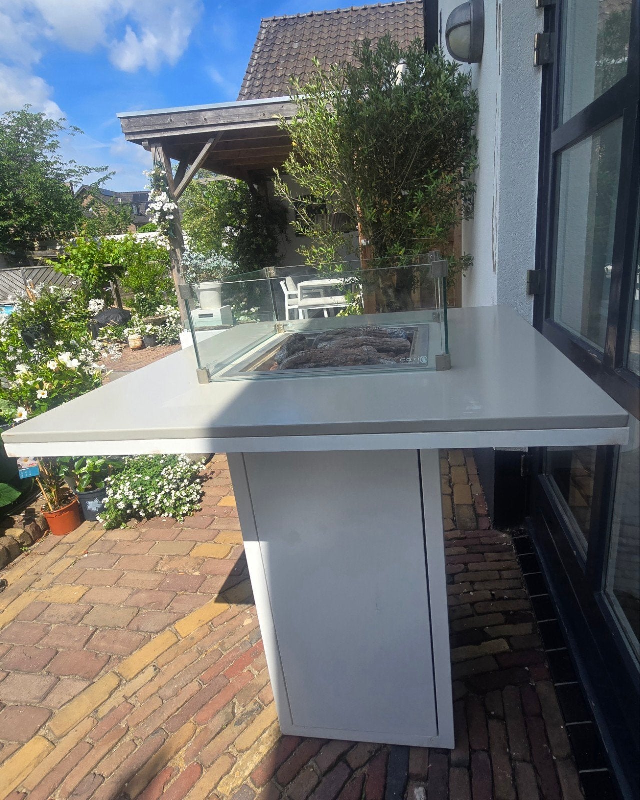 Cosi Cosiloft Bartafel Vuurtafel Wit/Grijs met Glasbeschermi, Ophalen