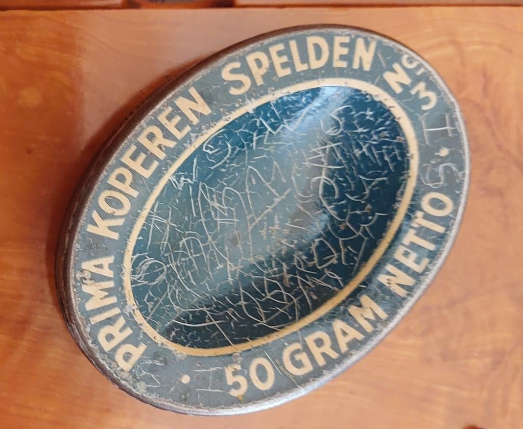Vintage blikken doosje 'Prima Koperen Spelden N3', Ophalen of Verzenden