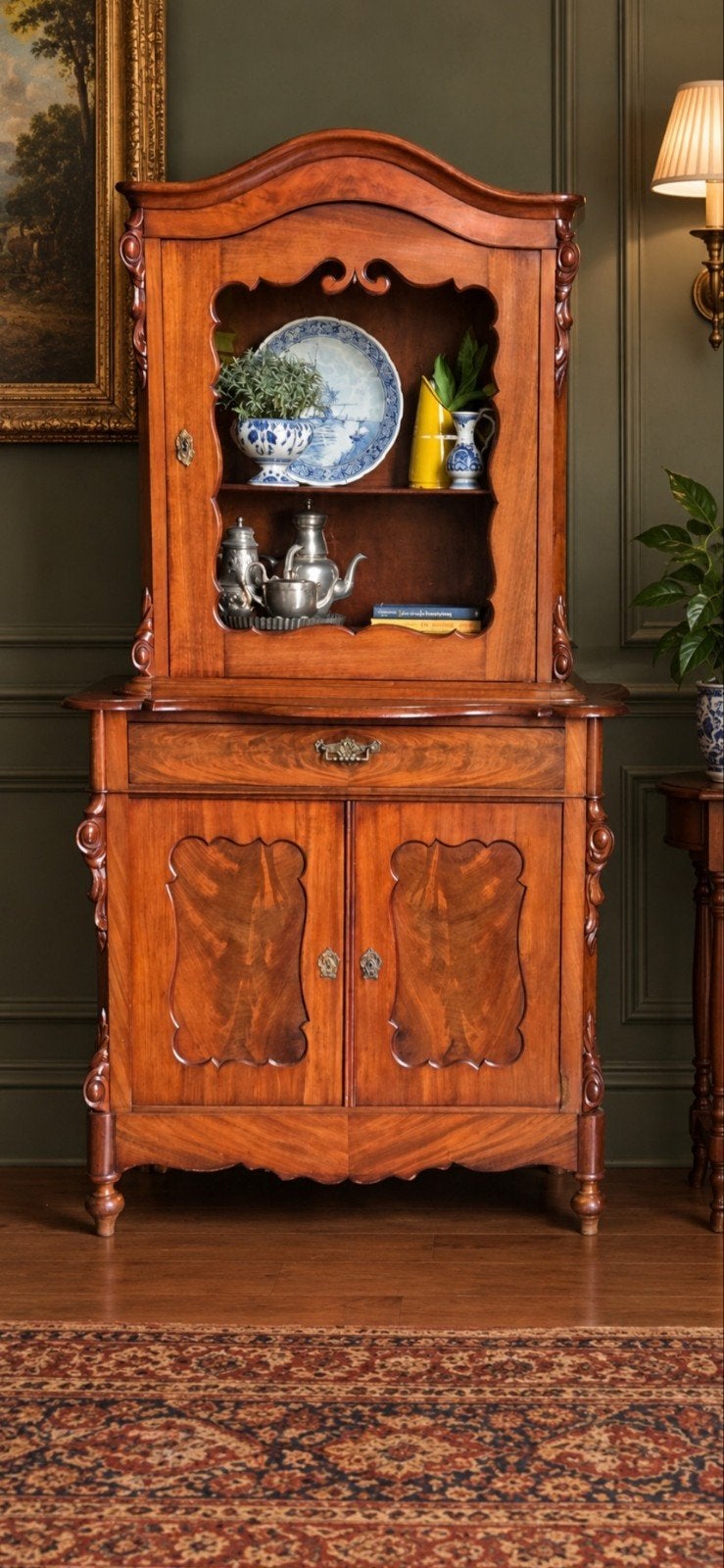 Antieke mahonie bonheurkast biedermeier vitrinekast, Ophalen, Gebruikt, 25 tot 50 cm, 50 tot 100 cm