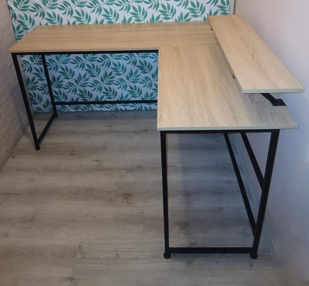 Mooie hoekbureau met monitorplank, Huis en Inrichting, Bureaus, Ophalen, Spaanplaat of MDF, Hoekbureau, Bruin