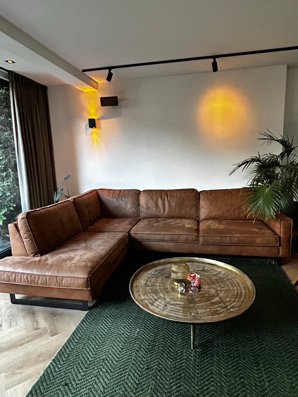 Hoekbank Twenty-Five 4-zits Cognac (Eco-leder), Huis en Inrichting, Banken | Bankstellen, Ophalen, 250 tot 300 cm, Gebruikt, 100 tot 125 cm