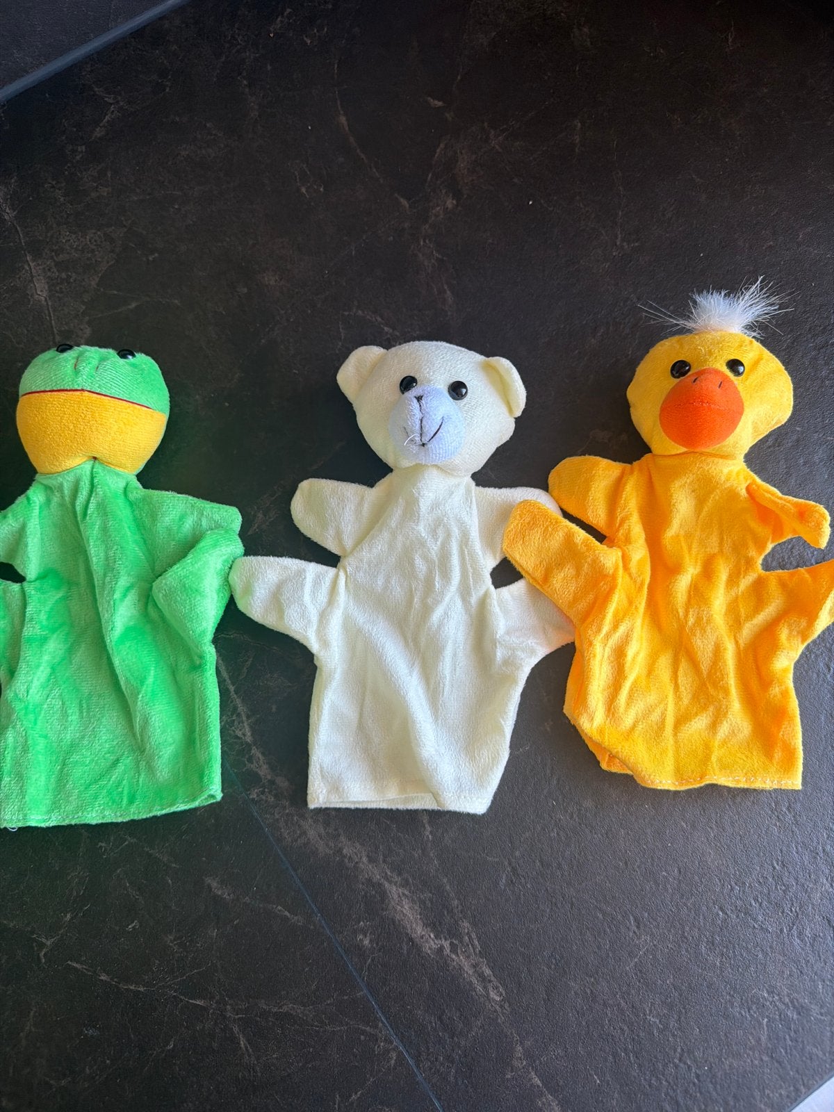 Set van 3 handpoppen: Kikker, Beer en Eend, Ophalen of Verzenden, Gebruikt, Kikker