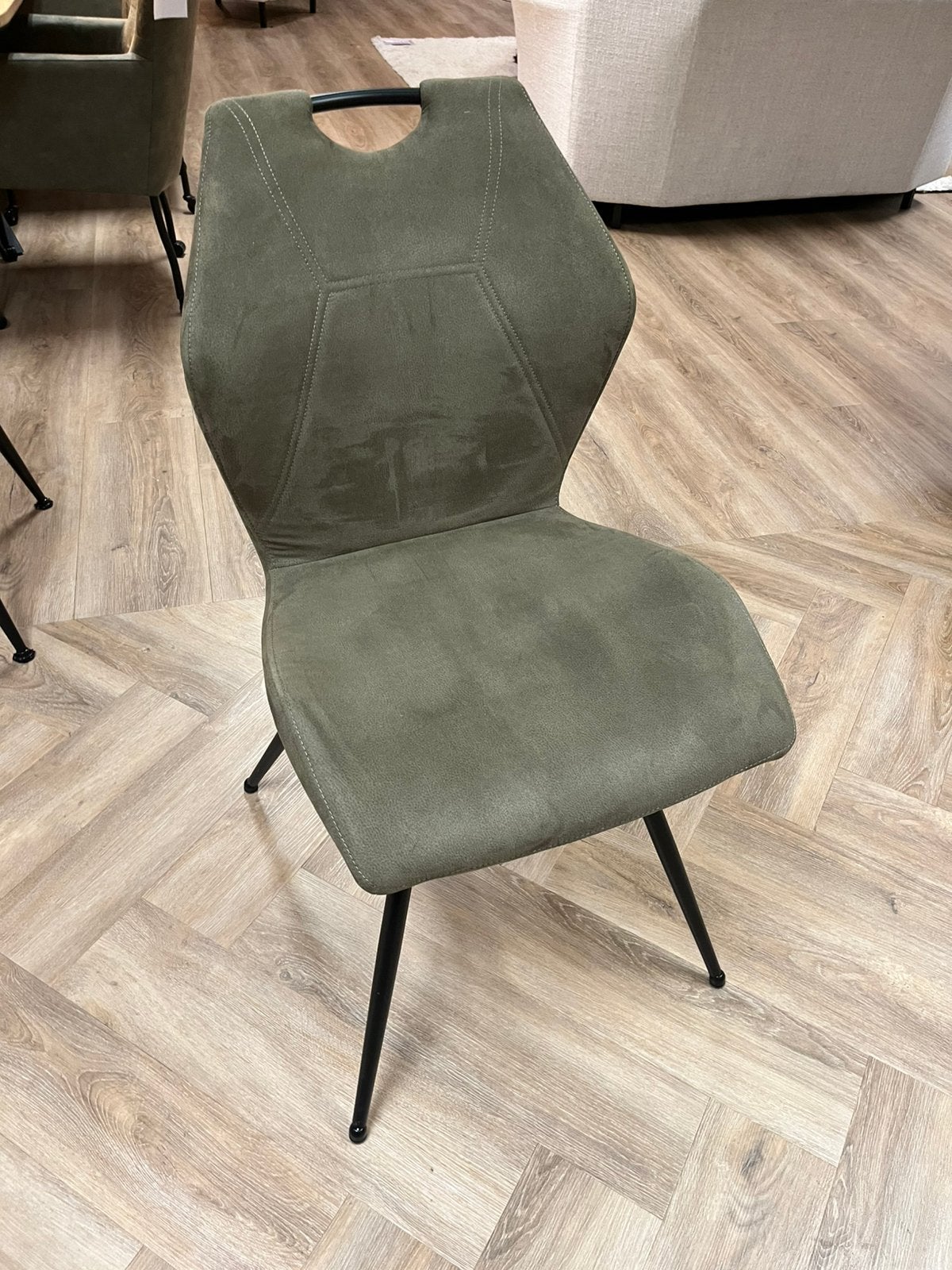 Nieuwe eetkamerstoelen in microvezel groen nu 79.- /st., Huis en Inrichting, Stoelen, Ophalen, Overige kleuren, Nieuw, Eén