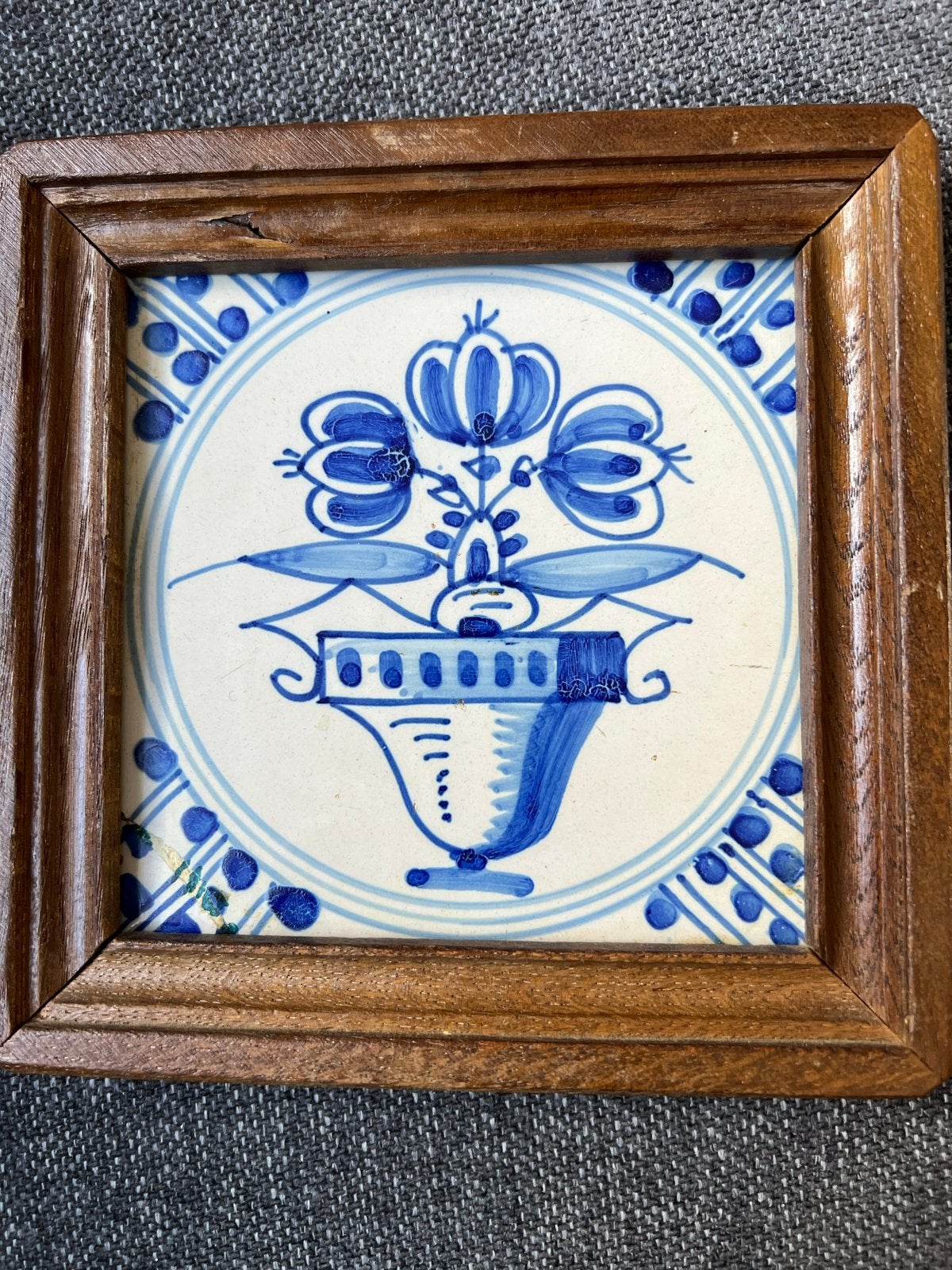 Collectie van 3 Delfts Blauwe Tegels in Eikenhouten Lijst, Antiek en Kunst, Antiek | Wandborden en Tegels, Ophalen