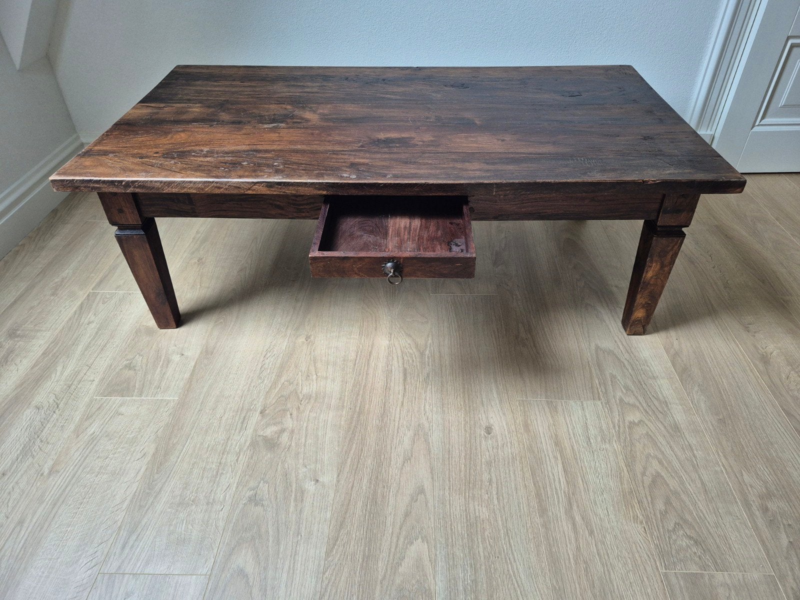 Koloniale Salontafel INDIA Teakhout met Lade – 135x74,5cm, Ophalen, Gebruikt, 100 tot 150 cm, Teakhout