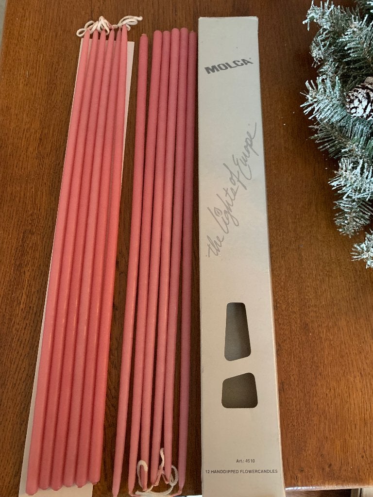 12 'Bloemenkaarsen' Merk: "Molca" Roze Lengte: 45 cm Nieuw, Ophalen of Verzenden, Nieuw, Overige materialen