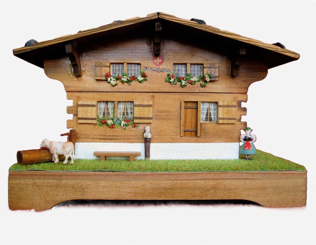 Prachtige muziekdoos chalet Reuge met danseres., Ophalen