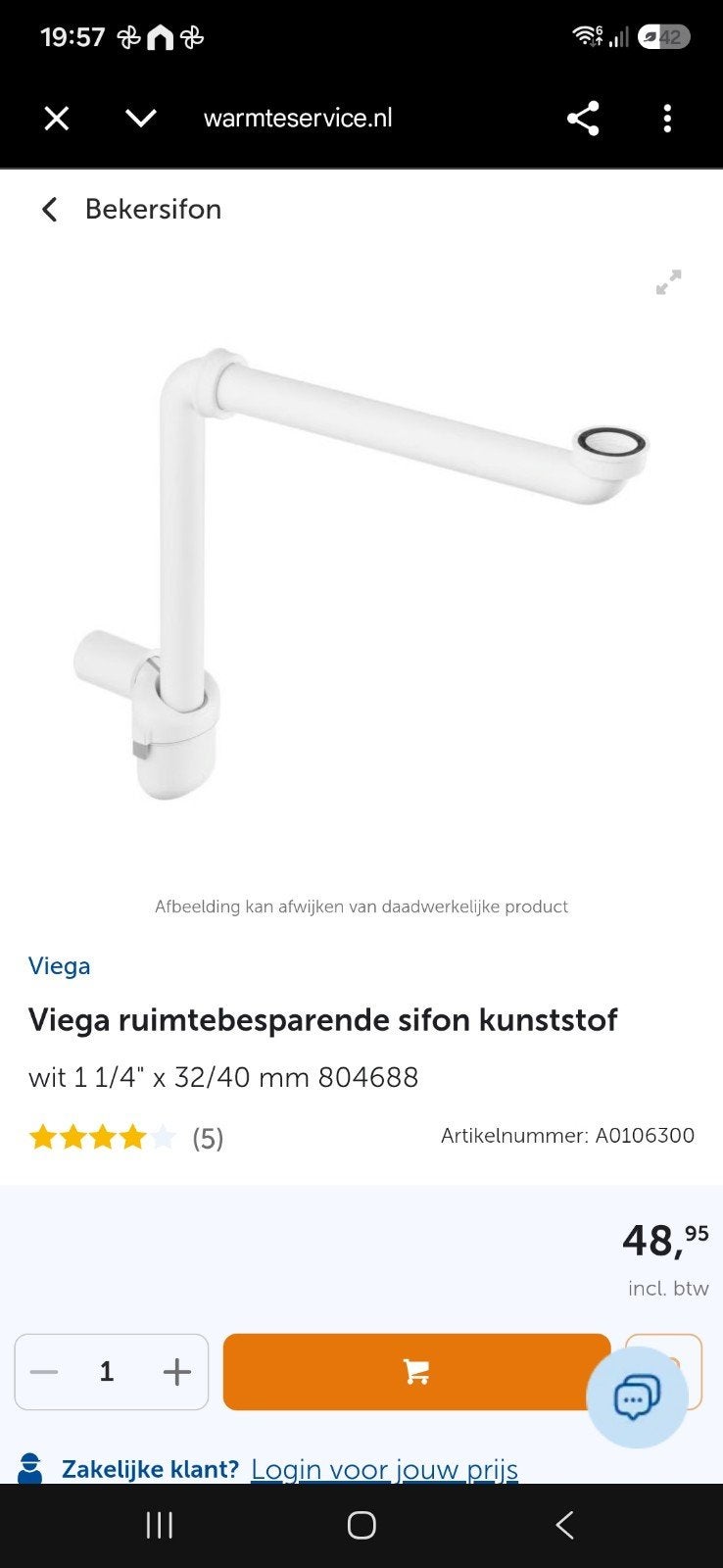 Viega ruimtebesparende sifon kunststof wit 1 1/4″ x 32/40 mm