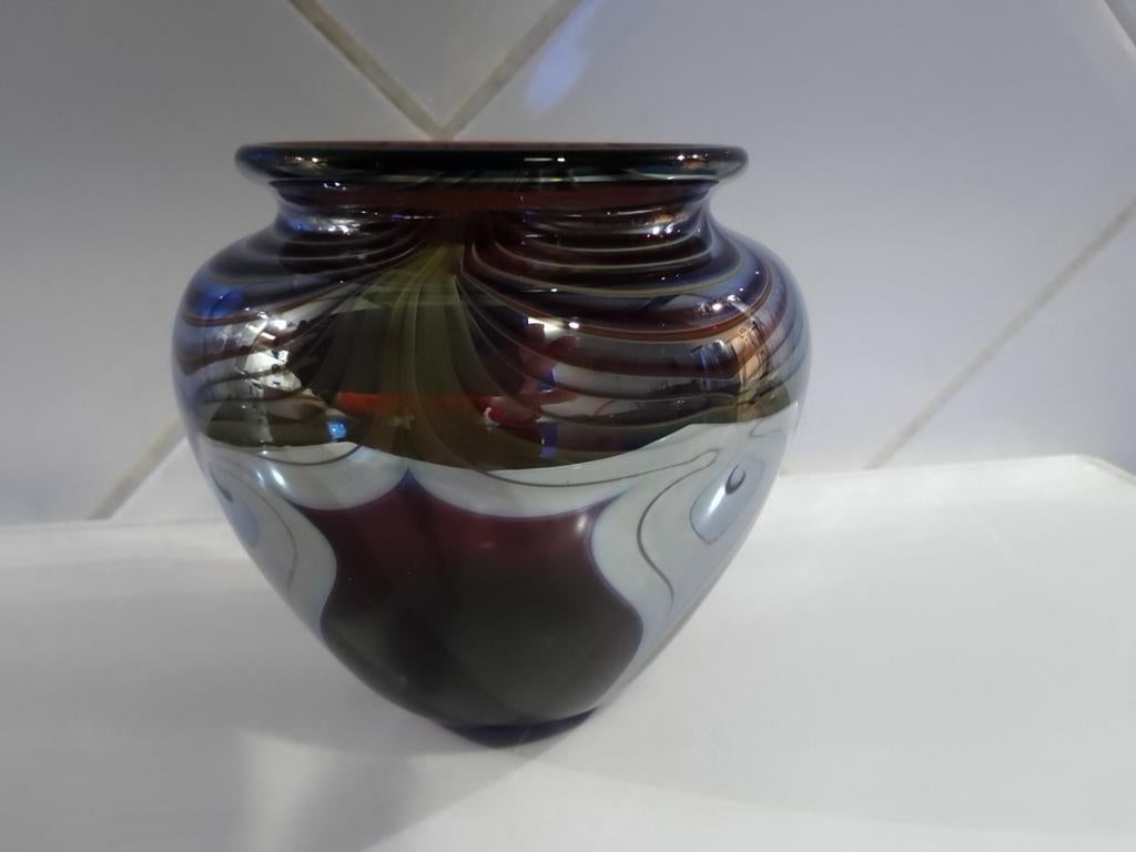 OKRA design vaas, gesigneerd, paars glas, 1989, Antiek en Kunst, Ophalen of Verzenden