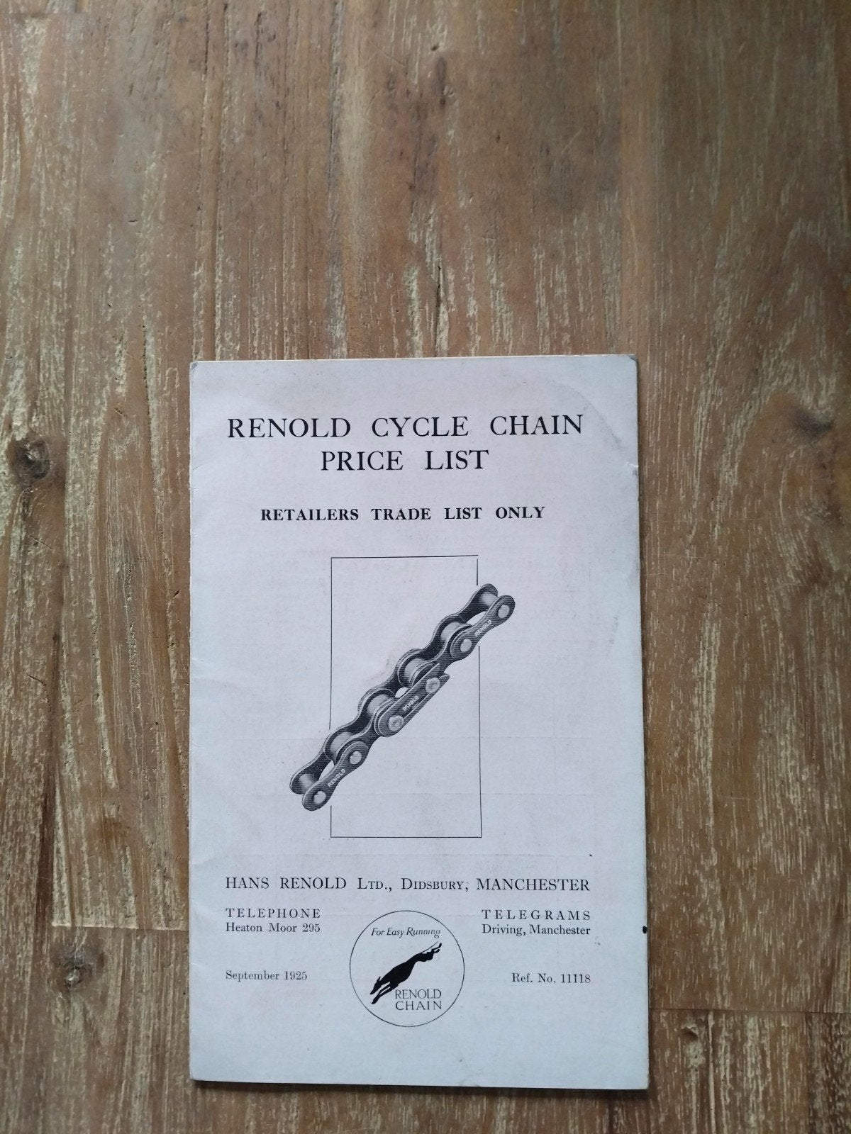 Renold Cycle Chain Prijslijst - September 1925, Gebruikt, Overige materialen, Overige typen, Ophalen of Verzenden