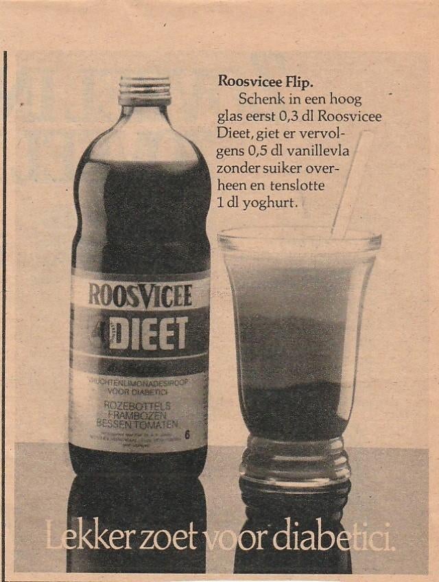 Retro reclame 1978 Roosvicee siroop dieet mix flessen, Verzamelen, Verzenden, Overige typen
