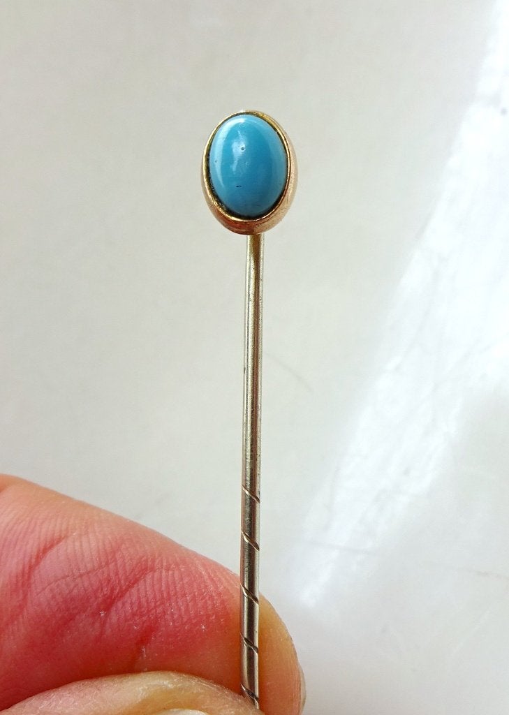 Antieke Engelse dasspeld / reversspeld: turquoise + goud, Ophalen of Verzenden, Goud, Overige typen, Verguld