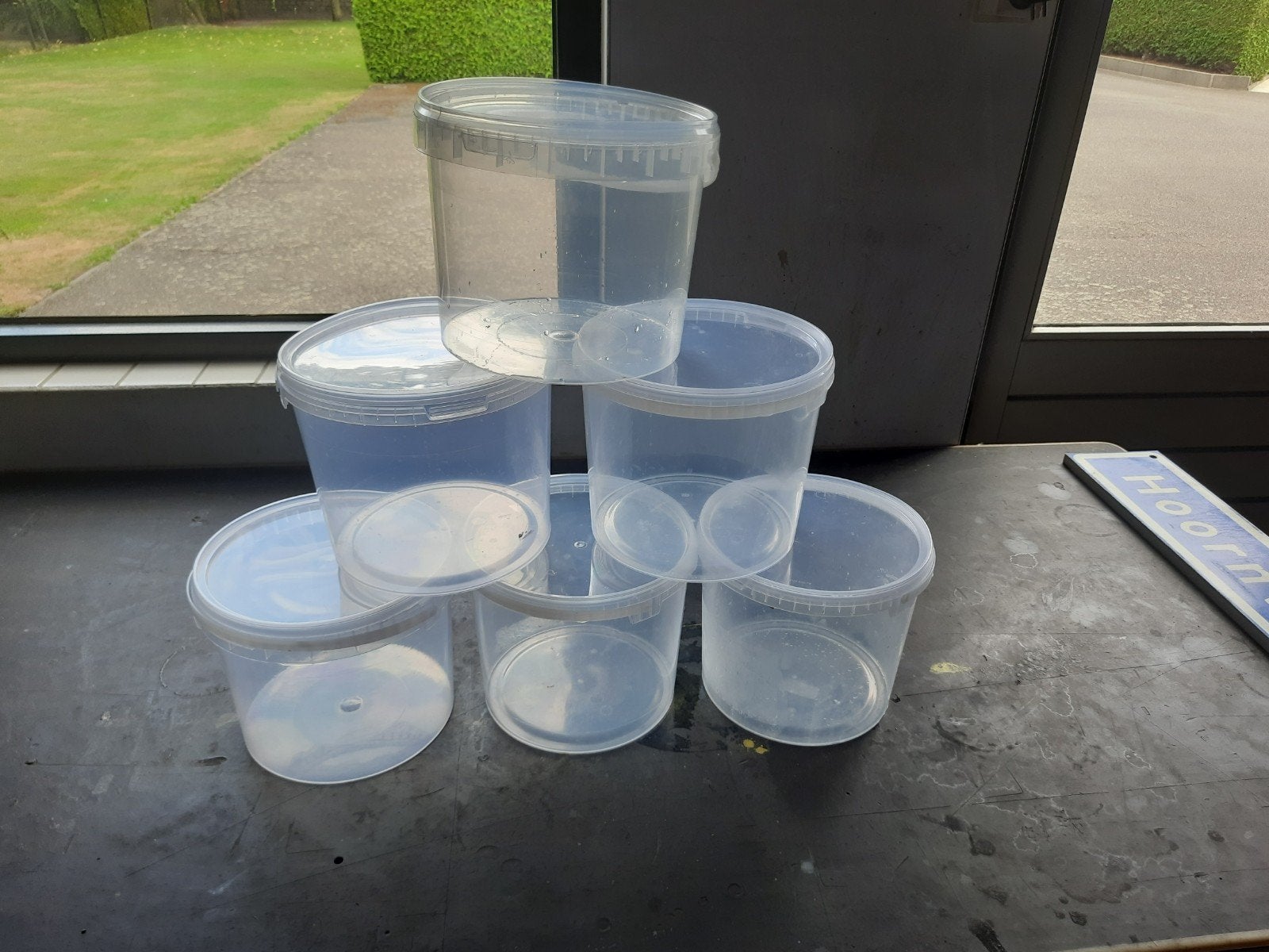 Set van 6 transparante plastic emmers met deksel, Ophalen of Verzenden, Zo goed als nieuw, Wit, Kunststof