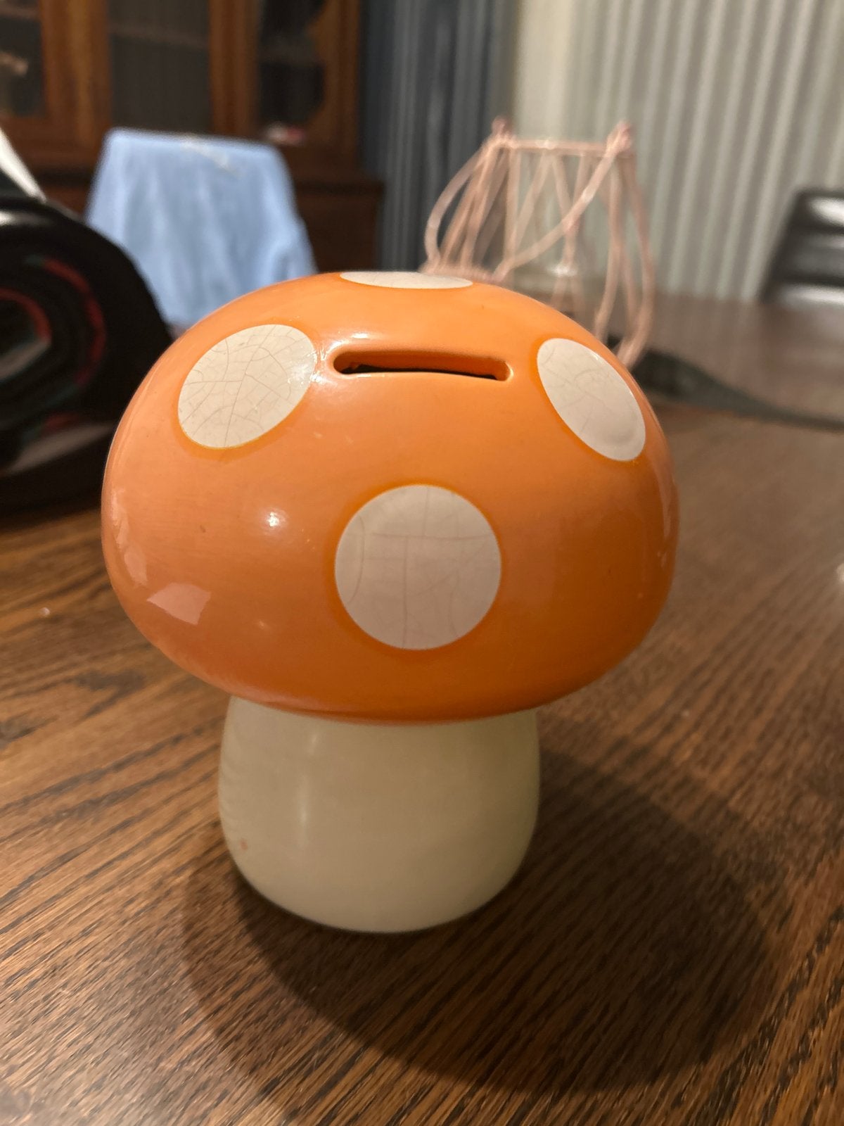 Leuke paddenstoel spaarpot - Oranje met witte stippen, Ophalen of Verzenden, Gebruikt, Oranje, Vintage