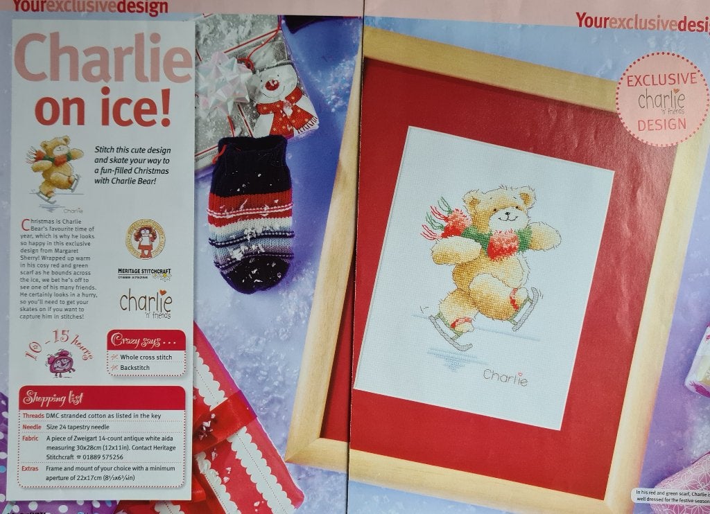 Charlie Teddy beer op schaatsen borduurpatroon, Ophalen, Nieuw, Handborduren, Patroon